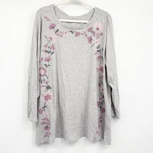 Pure Jill Womens Modal Cotton Embroidered Floral Boho Dipped Hem Tunic Top 2X